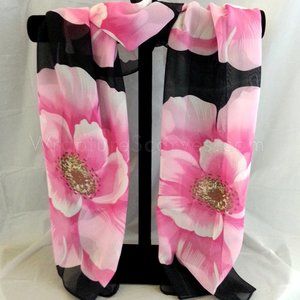 Black & Pink "Poppy" polyester chiffon $6.99 Shipping neck or head scarf NWOT